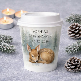 Woodland Sleeping Baby Deer Winter Baby Shower Pappbecher