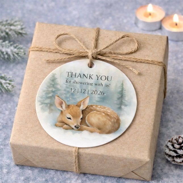 Woodland Sleeping Baby Deer Winter Thank You Geschenkanhänger (Woodland Sleeping Baby Deer Winter Thank You Favor Tags)