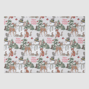 Woodland Snowman Deer Fox Christmas wünscht Grau Seidenpapier