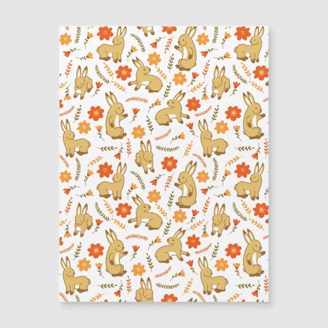 Woodland Spring Bunny Rabal Floral Magnetkarte (Vorderseite)