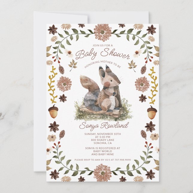 Woodland Squirrel Baby Shower Einladung (Vorderseite)