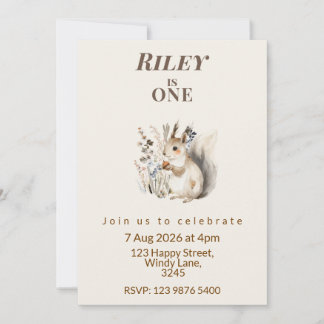 Woodland squirrel First Birthday Invitation Einladung