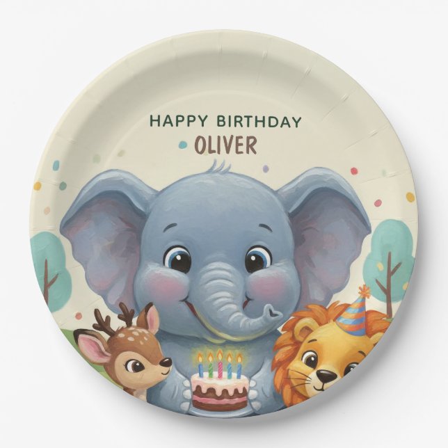 Woodland Storybook Animals 3rd Birthday Pappteller (Vorderseite)