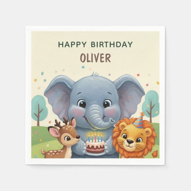 Woodland Storybook Animals Happy Birthday Serviette (Vorderseite)