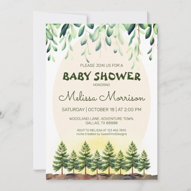 Woodland Sunrise Baby Boy Dusche Einladung (Vorderseite)