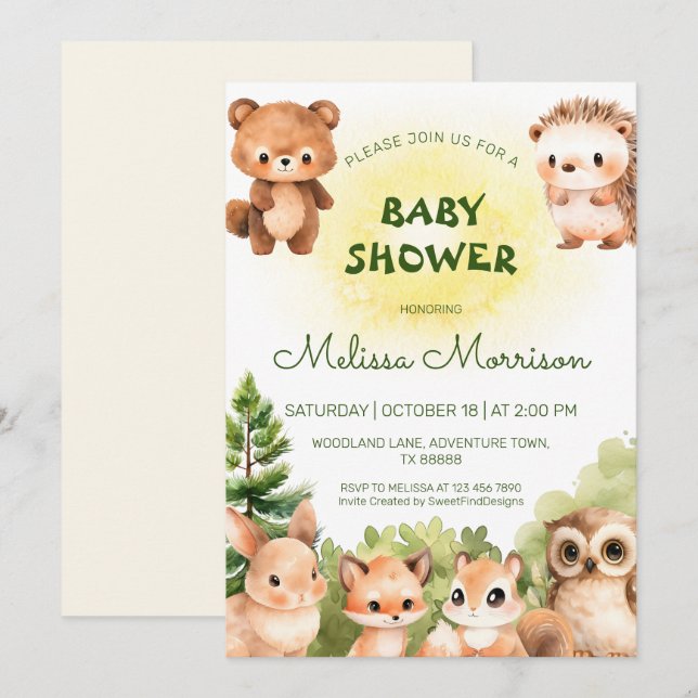 Woodland Sunshine Baby Boy Dusche Einladung (Vorne/Hinten)