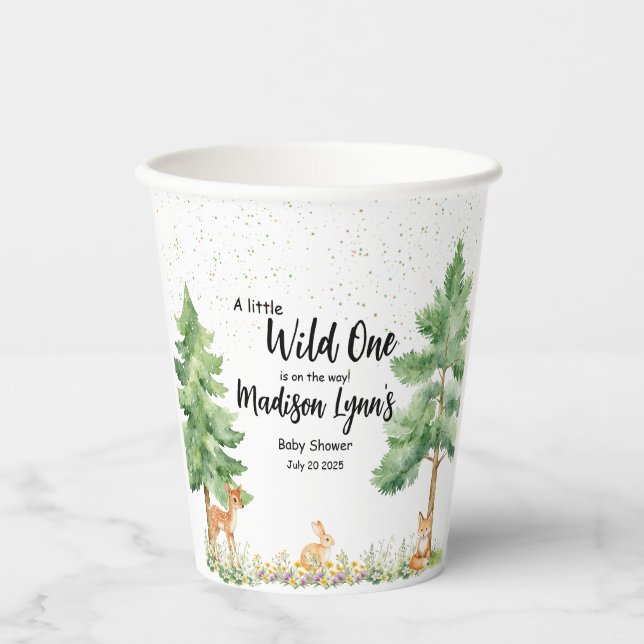 Woodland süße Tier Reh Babydusche Pappbecher (Vorderseite)