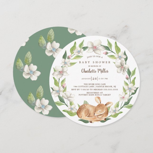 Woodland Sweet Deer Baby Dusche Einladung (Vorne/Hinten)