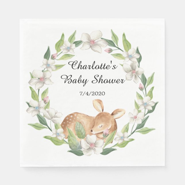 Woodland Sweet Deer Baby Shooting Paper Napkins Serviette (Vorderseite)