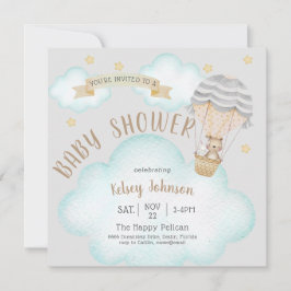Woodland Teddy Bear Neutral Balloon Babydusche Einladung