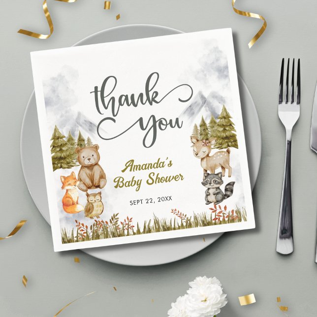 Woodland Thank You Forest Animals Baby Shower Serviette (Von Creator hochgeladen)