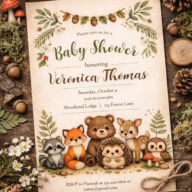 Woodland Theme Adorable Forest Animals Baby Shower Einladung (Von Creator hochgeladen)