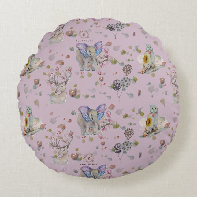 Woodland Theme Baby Rundes Kissen (Vorderseite)