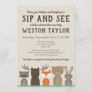 Woodland thème Sip et voir les invitations