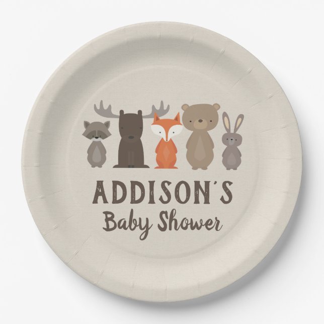 Woodland Themed Baby Dusche Teller (Vorderseite)