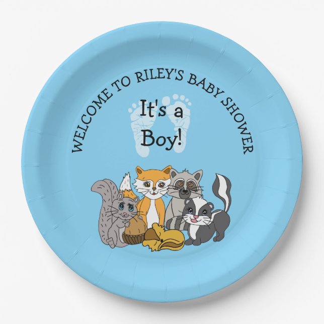 Woodland Themed Boy's Baby Shower Pappteller (Vorderseite)