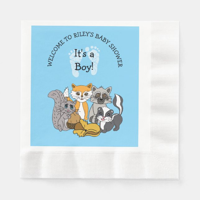 Woodland Themed Boy's Baby Shower Serviette (Vorderseite)