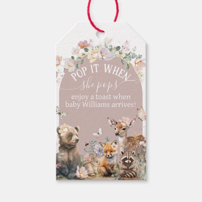Woodland Tier Blumenmädchen Baby Dusche Pop it Geschenkanhänger (Vorderseite)