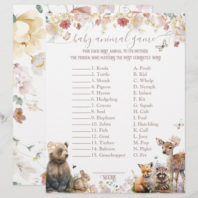 Woodland Tier Blumenmädchen Baby Showspiel (Vorne/Hinten)