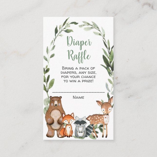 Woodland-Tiere Baby Dusche Windel Gewinnkarten Begleitkarte (Vorderseite)
