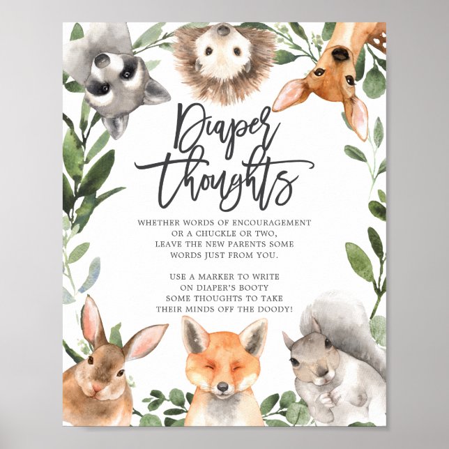 Woodland Tiere Baby Dusche Windeln Gedanken Unters Poster (Vorne)