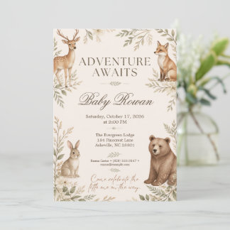 Woodland-Tiere Baby Shower-Abenteuer Einladung