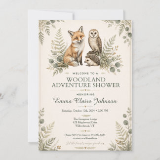 Woodland-Tiere Baby Shower-Abenteuer Einladung