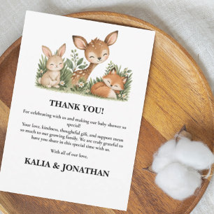 Woodland-Tiere Boho Grün Babyparty Dankeskarte