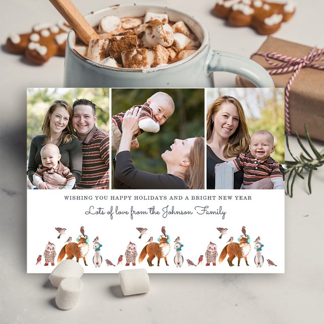 Woodland Tiere Foto Weihnachten Weihnachten Postka (Woodland Animals Photo Holiday Christmas Postcard)