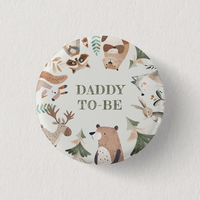 Woodland-Tiere Papa soll Baby-Dusche sein Button (Vorderseite)