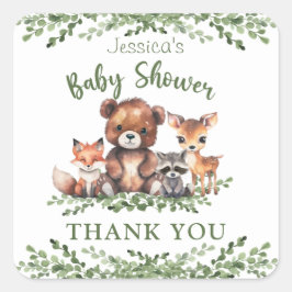 WOODLAND TIERE WATERCOLOR BABY DANKE QUADRATISCHER AUFKLEBER