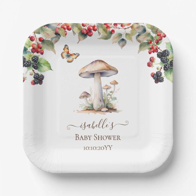 Woodland Toadstool & Mushroom Fall Babydusche Pappteller (Vorderseite)