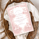 Woodland Toile Baby Shower Einladung<br><div class="desc">A soft and elegant baby shower design featuring delicate vintage-style blush pink toile illustrations. The frame is adorned with charming lambs, florals, celestial accents, and a romantic bow, creating a timeless storybook nursery aesthetic. Perfect for a classic, feminine celebration with a refined heirloom feel. The gentle pink palette and detailed...</div>