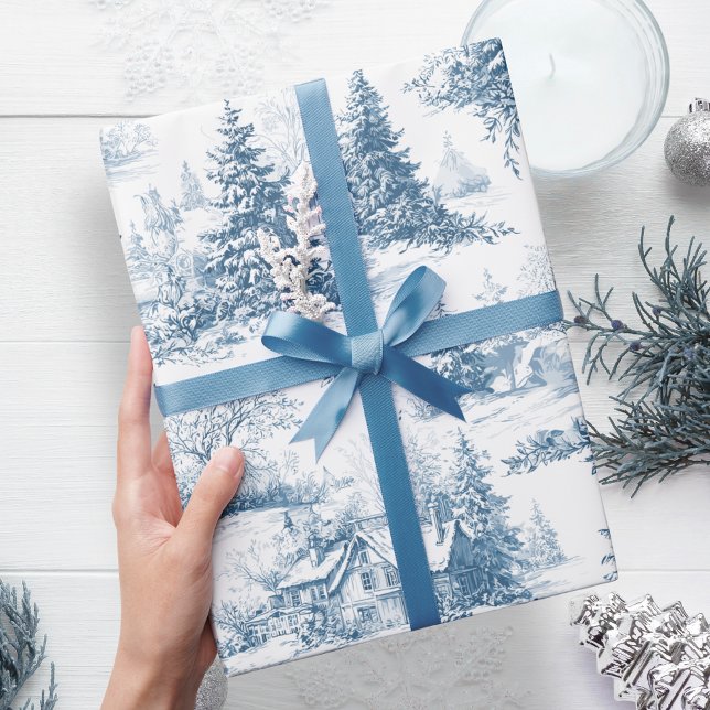Woodland Toile Blue Christmas Holiday Geschenkpapier (Von Creator hochgeladen)