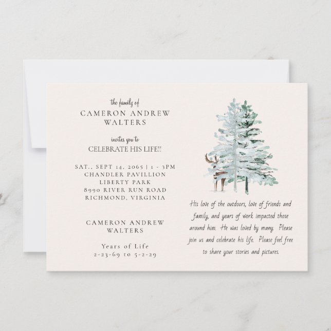 Woodland Trees Celebration of LIfe Einladung (Vorderseite)