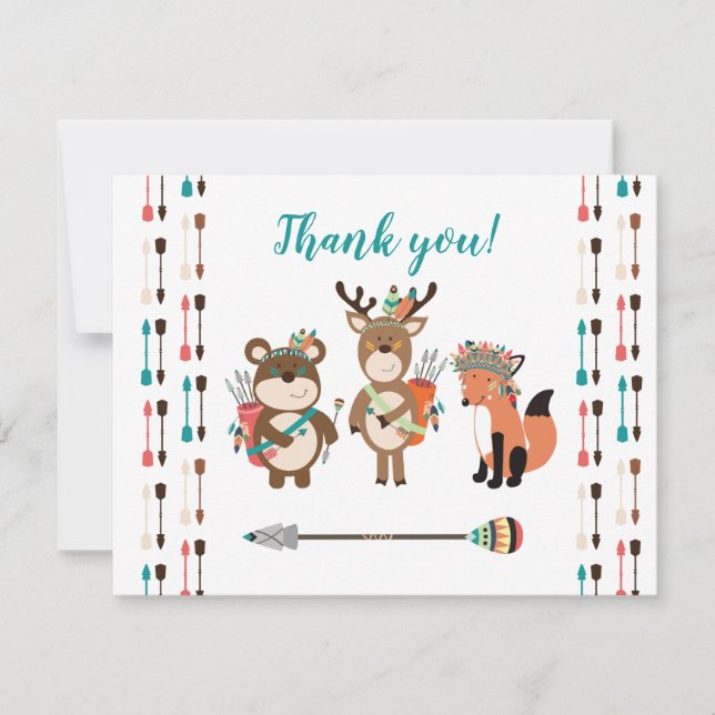 Woodland Tribal Boho Baby shower Merci notes (Devant)