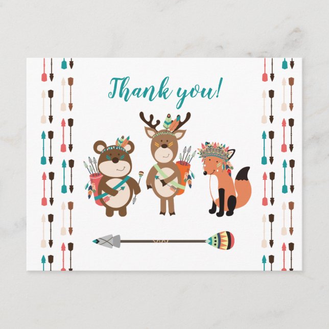 Woodland Tribal Boho Baby shower Merci notes (Devant)