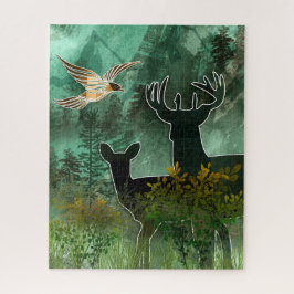 Woodland Union Pair of Deer and Hawk
