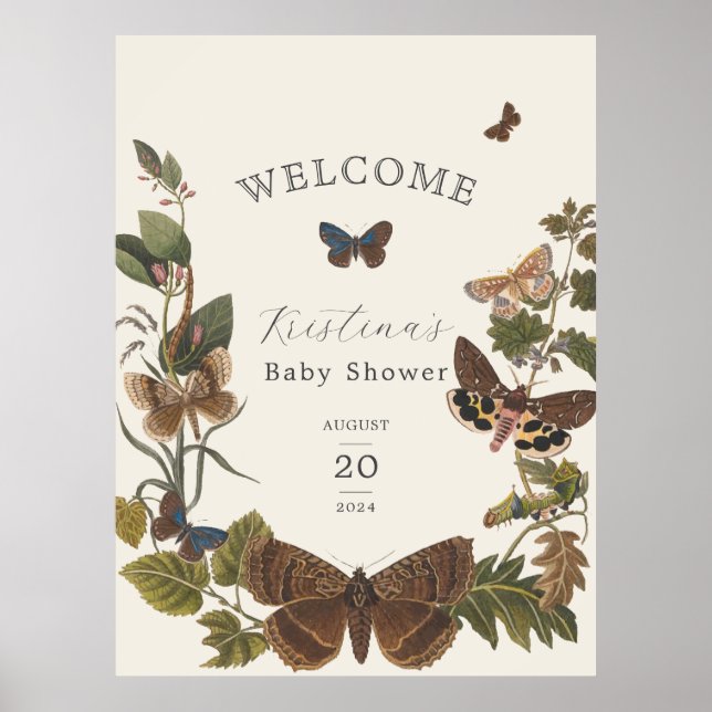 Woodland Vintag Botanical Baby Dusche Empfang Poster (Vorne)