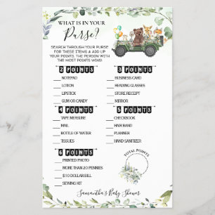 Woodland Was in Ihrer Purse Baby Shower Game Card Flyer