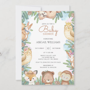 Woodland Watercolor Animals Baby Dusche Einladung