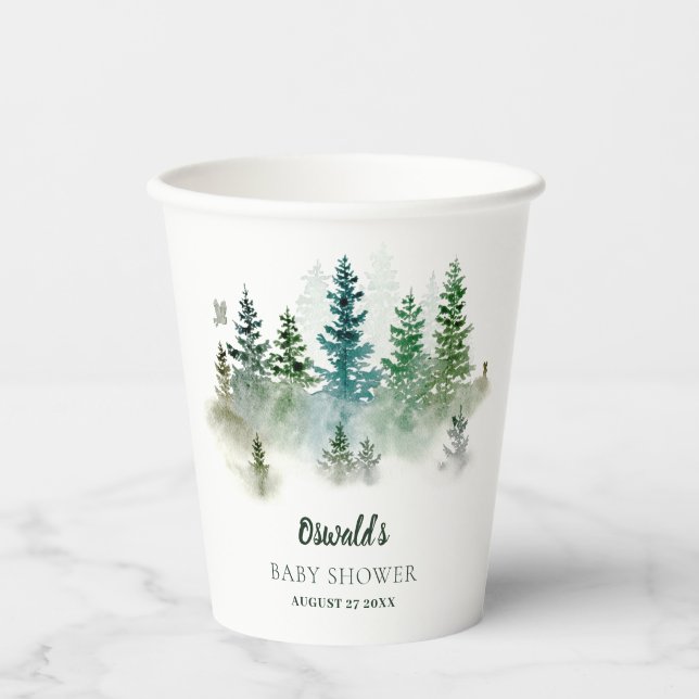Woodland Watercolor Baby Shower Pappbecher (Vorderseite)