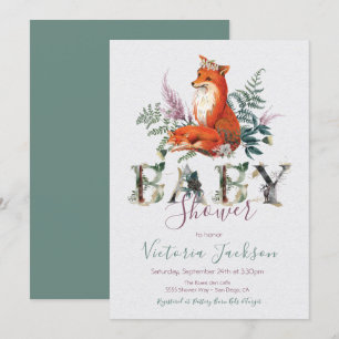 Woodland Watercolor Forest Fox Babydusche Einladung
