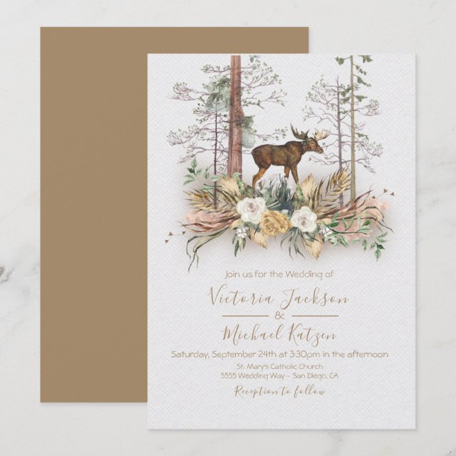 Woodland Watercolor Forêt invitations au mariage (Devant / Derrière)