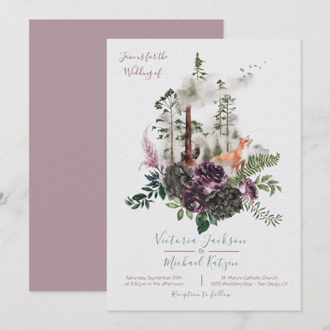 Woodland Watercolor Forêt invitations au mariage (Devant / Derrière)