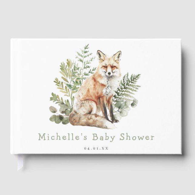 Woodland Watercolor Fox Babydusche Gästebuch (Vorderseite)