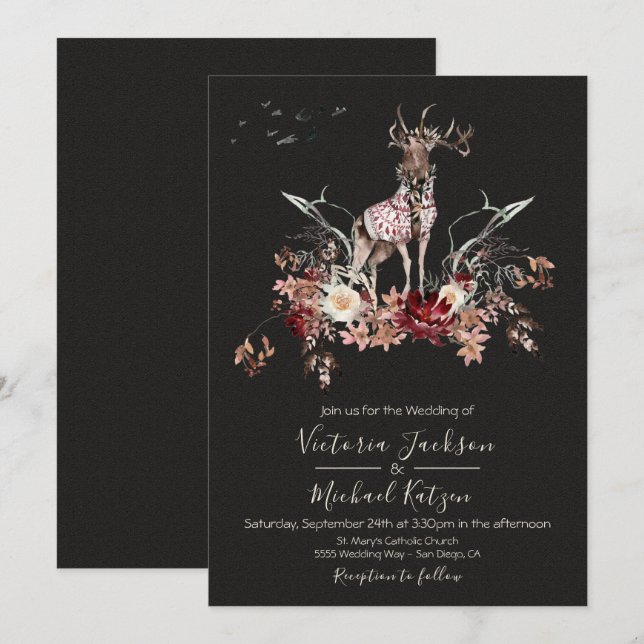 Woodland Watercolor Invitations de mariage hiverna (Devant / Derrière)