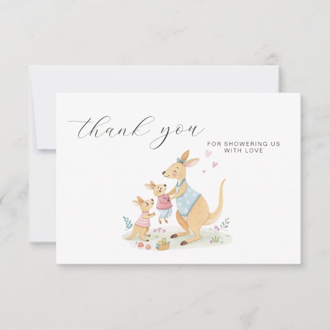 Woodland Watercolor Kangaroo Kinderdusche Dankeskarte (Vorderseite)