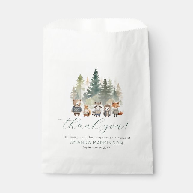Woodland Watercolor Kinderdusche Geschenktütchen (Vorderseite)