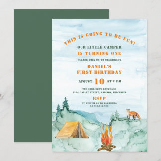Woodland Watercolor Kleine Camper Erster Geburtsta Einladung